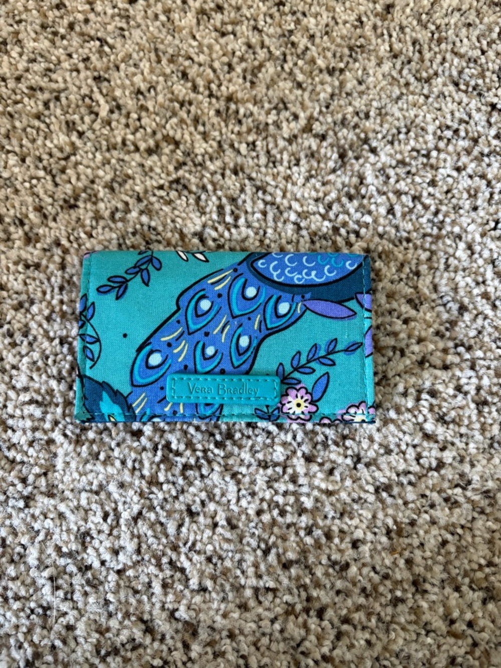 Vera Bradley Turquoise Peacock Print Card Wallet